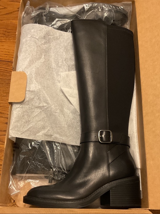 Vince Camuto Shoes - New Vince Camuto Black Leather Knee-High Buckle Boots, Stretch Fabric Back